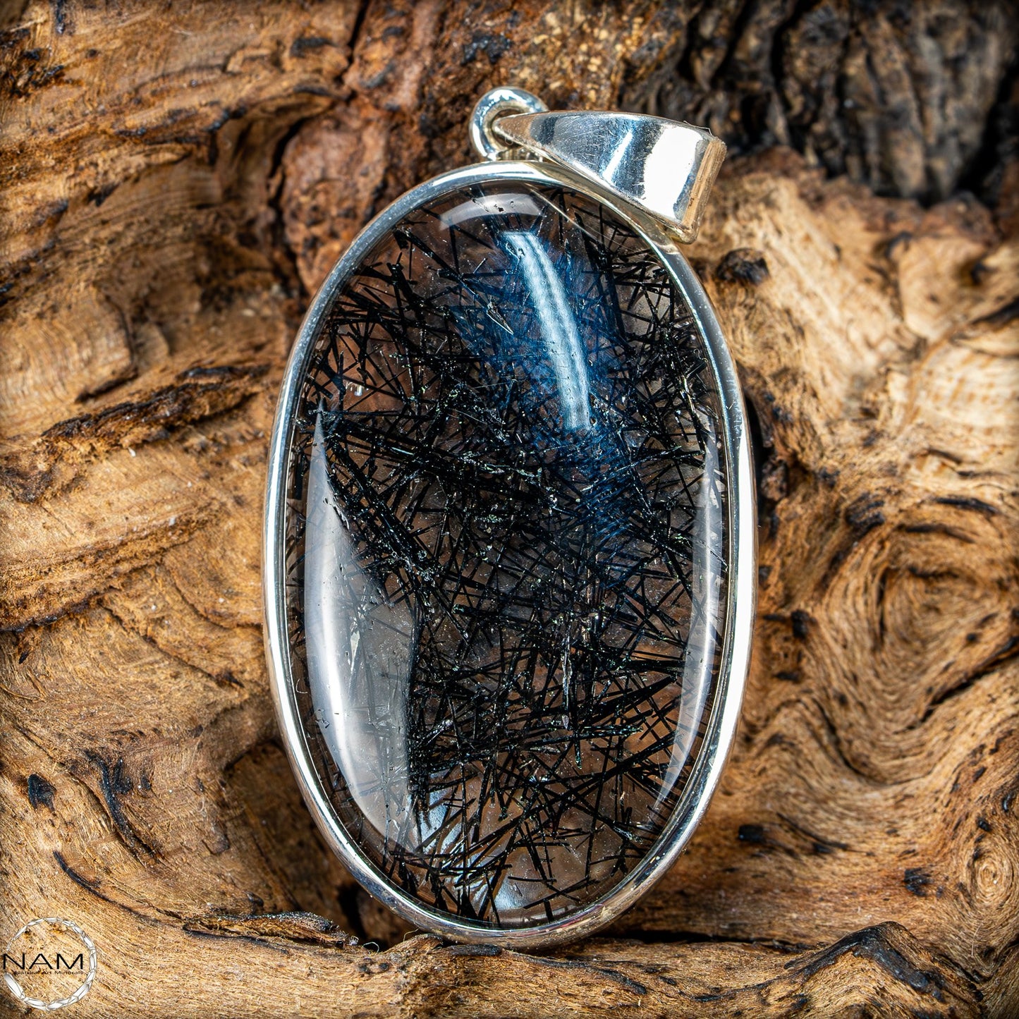 Natürlicher Turmalin in Quarz Anhänger 925 Silber - 13g