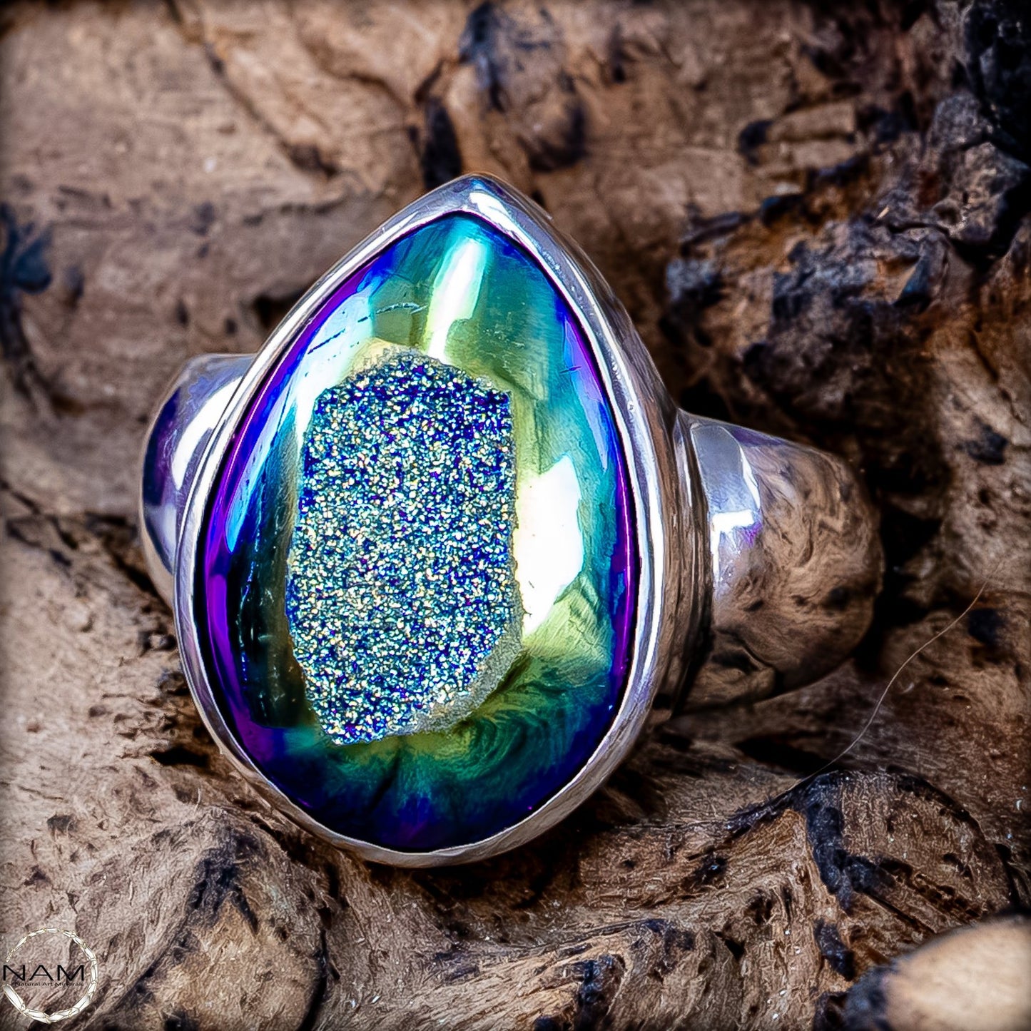 Aura-Amethyst Ring aus 925er Silber – 6,36g 31,8ct