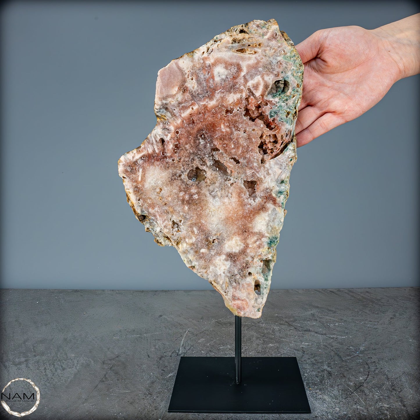 Natürliche Pinker Amethyst-Achat Scheibe auf Ständer - 1780,14g