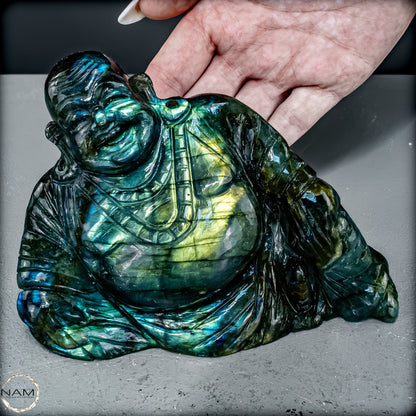 Natürliche Labradorit Kristall Buddha Skulptur -979,66g