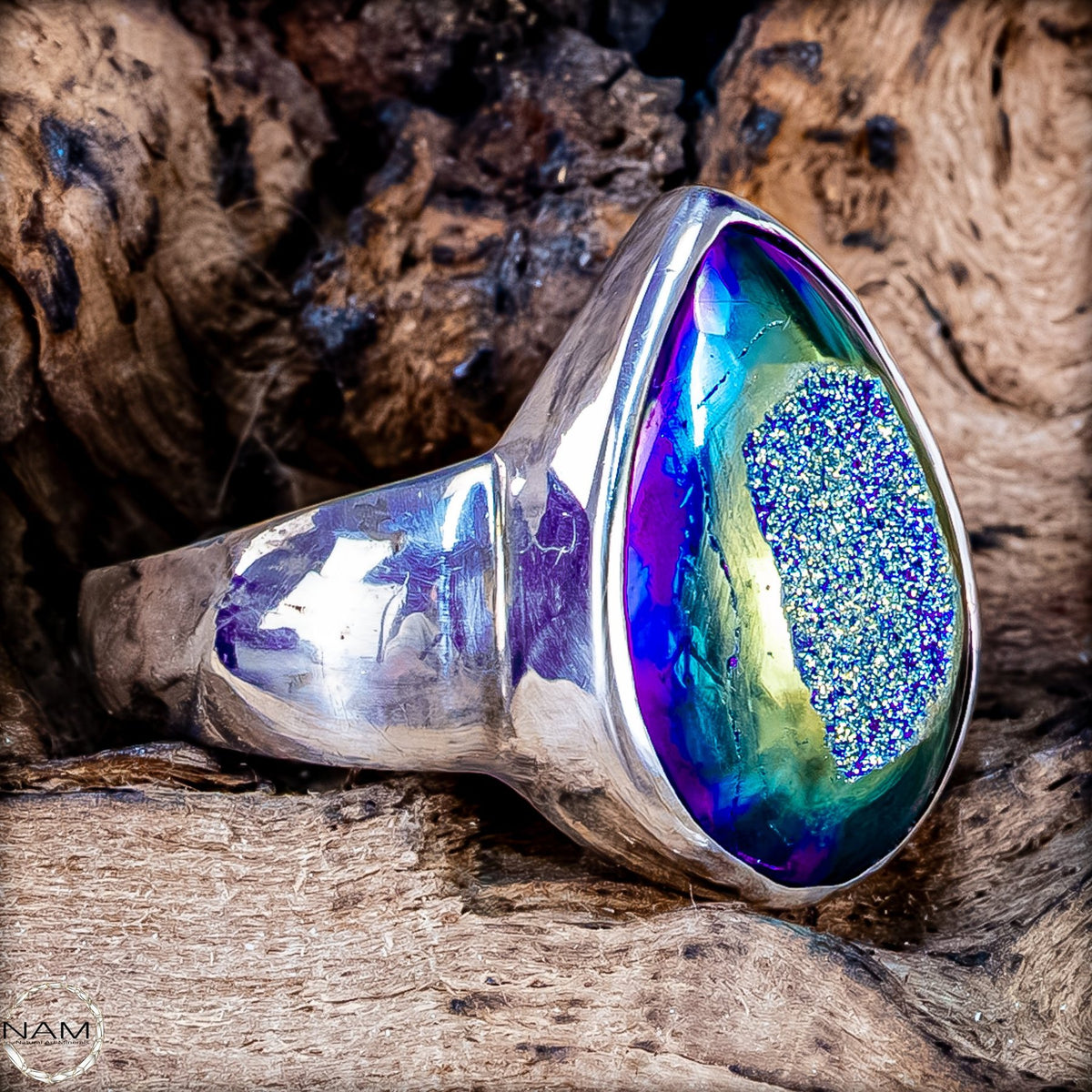 Aura-Amethyst Ring aus 925er Silber – 6,36g 31,8ct