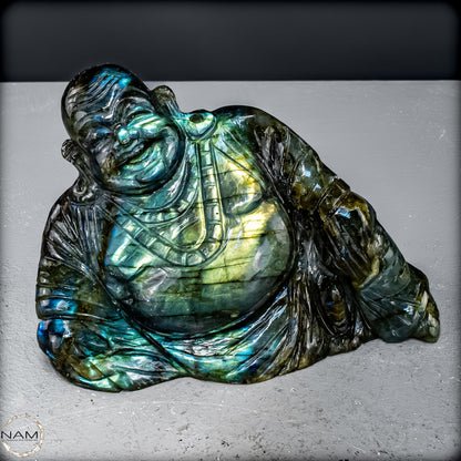 Natürliche Labradorit Kristall Buddha Skulptur -979,66g