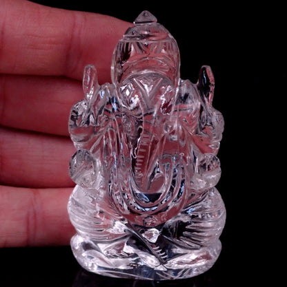 Ganesha-Schnitzerei aus klarem Quarzkristall, Brasilien - 101.13 g - 70.45×39.82×31.18 mm