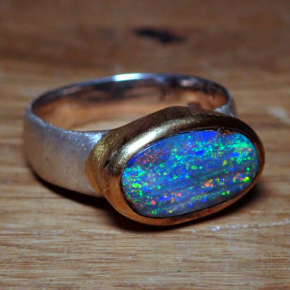 AAA+ Boulder Opal Ring aus Australien 925 Silber & 18k Gold Plated, 29.195 ct