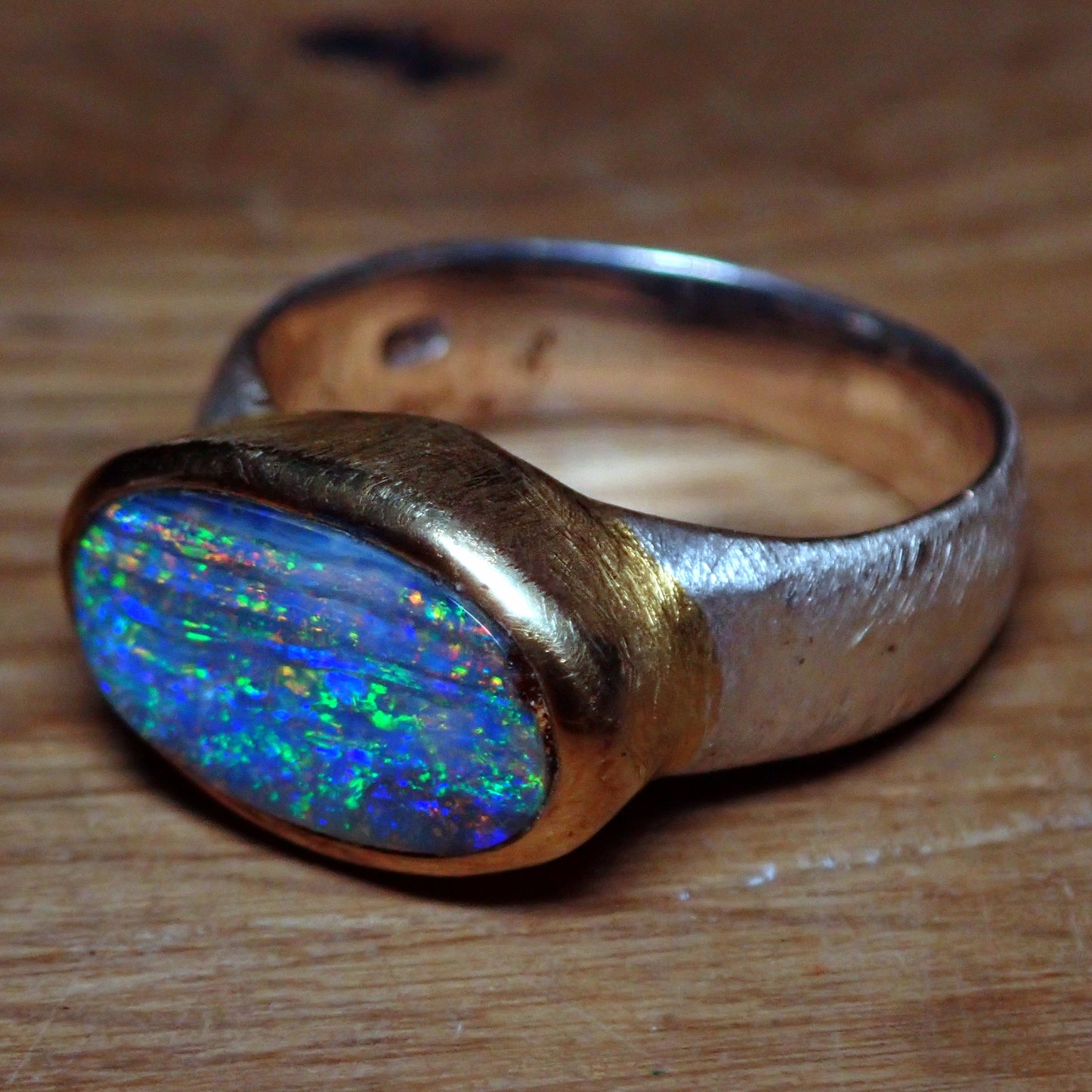 AAA+ Boulder Opal Ring aus Australien 925 Silber & 18k Gold Plated, 29.195 ct