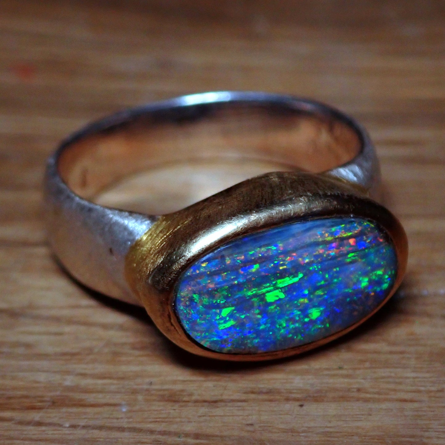 AAA+ Boulder Opal Ring aus Australien 925 Silber & 18k Gold Plated, 29.195 ct