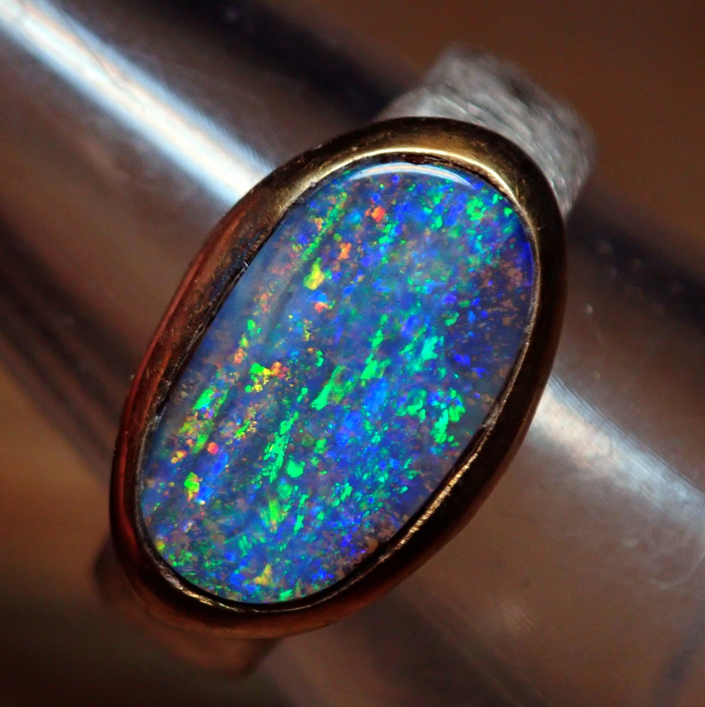 AAA+ Boulder Opal Ring aus Australien 925 Silber & 18k Gold Plated, 29.195 ct