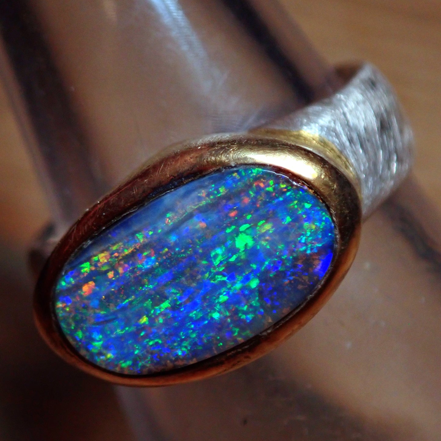 AAA+ Boulder Opal Ring aus Australien 925 Silber & 18k Gold Plated, 29.195 ct