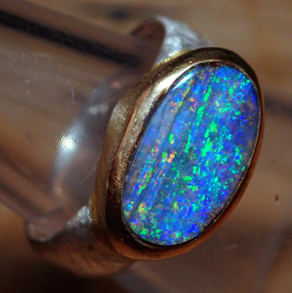 AAA+ Boulder Opal Ring aus Australien 925 Silber & 18k Gold Plated, 29.195 ct