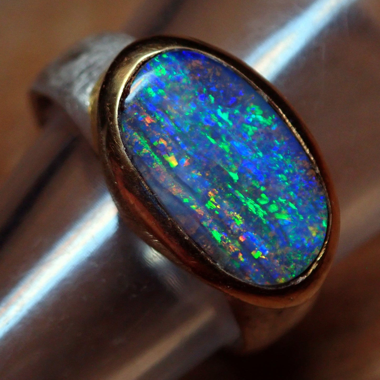 AAA+ Boulder Opal Ring aus Australien 925 Silber & 18k Gold Plated, 29.195 ct