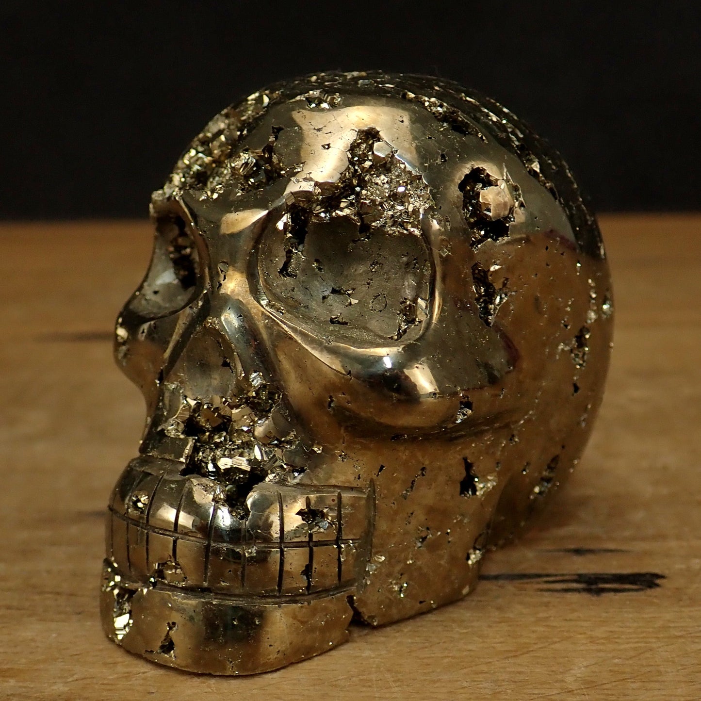 Pyrit Schädel/Totenkopf Skulptur - 732,21g - 70 x 83 x 61 mm